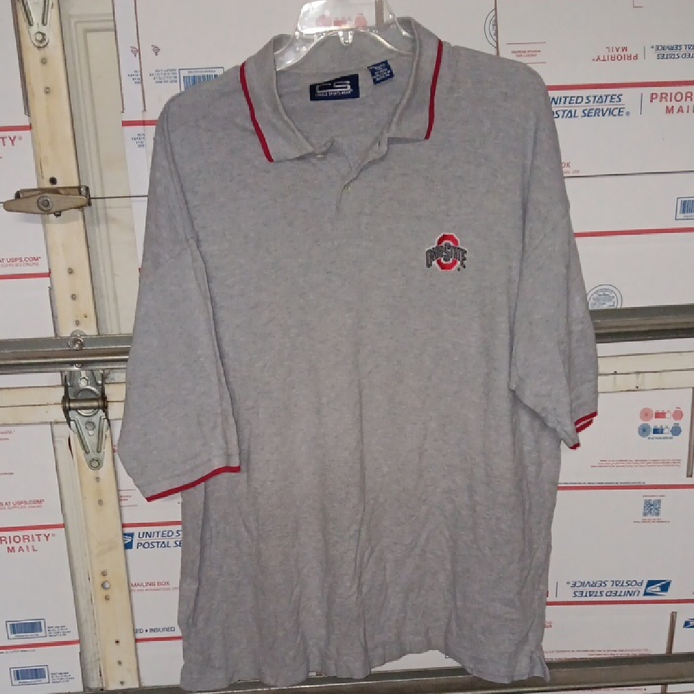 CS Ohio State Size 2X  Gray Polo Shirt with Red Accents (SKU N200)